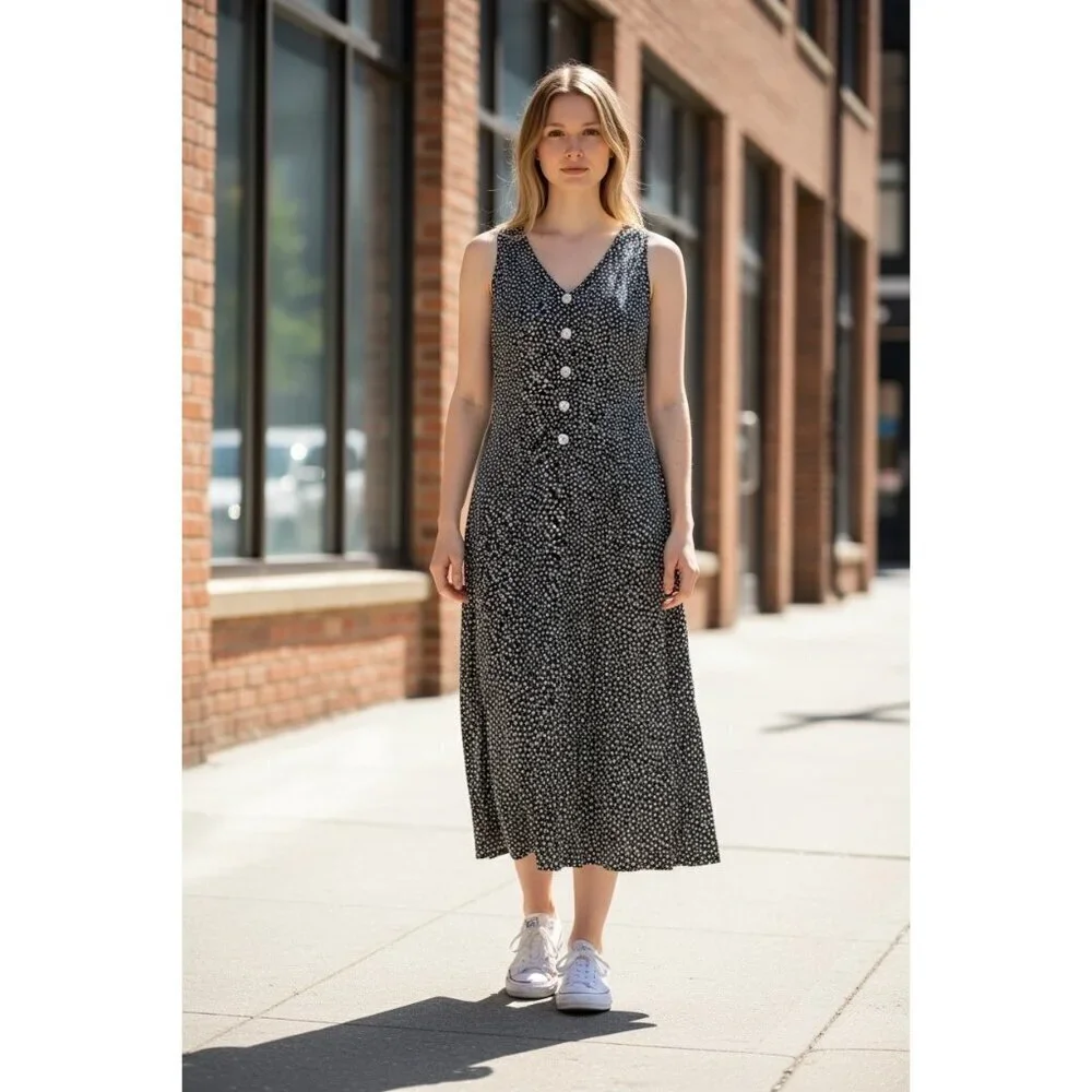 Kathie Lee Women's Navy & White Long Sleeveless Dress